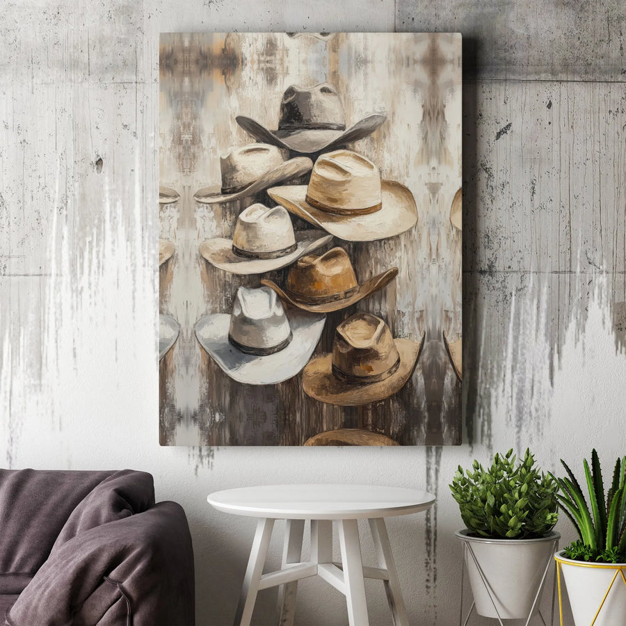 Western Cowboy Hat Wall Art | Rustic Farmhouse Canvas Print | Premium Gallery-Wrapped Decor | Country Home Office Gift