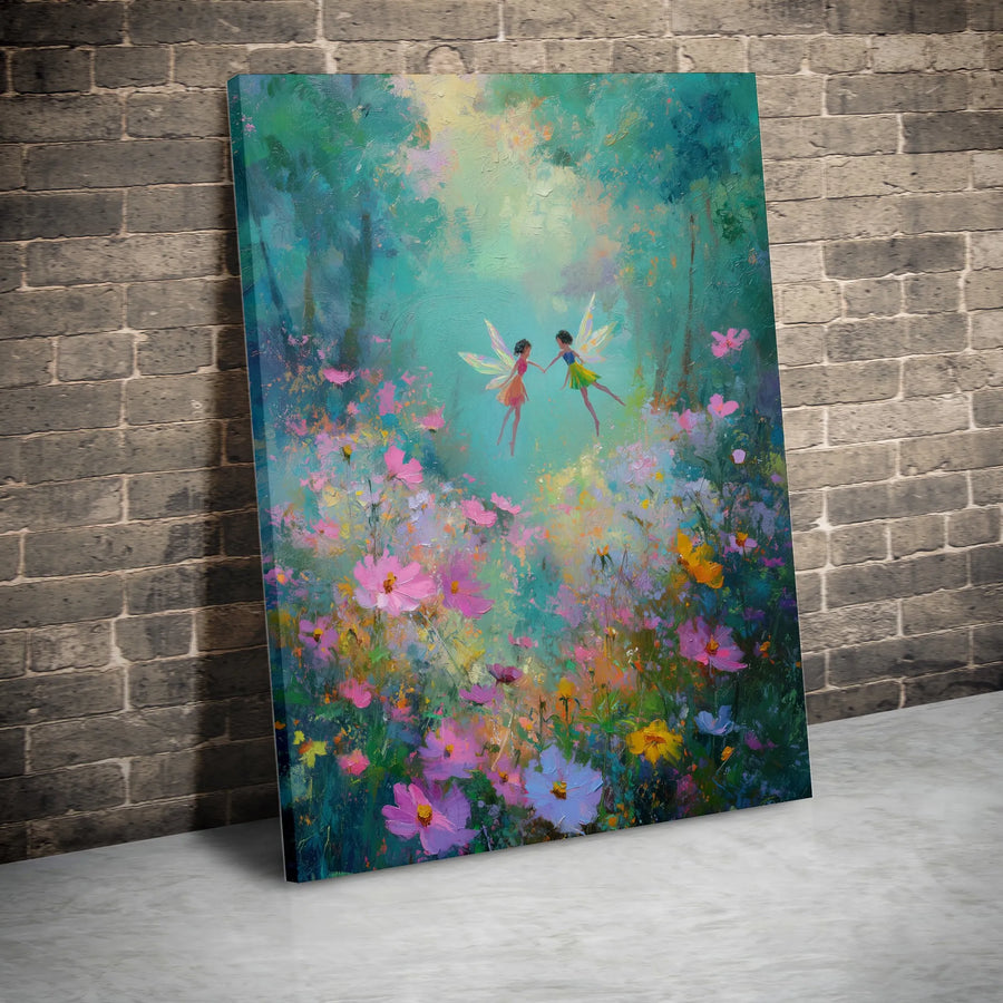 Fairy Wall Art Canvas Print | Whimsical Forest Flower Meadow Painting | Premium Fade-Resistant Decor | Magical Gift for Nature Lovers