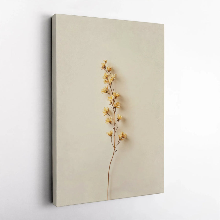Minimalist Botanical Canvas Print | Dried Yellow Flower Stalk Art | 1.25-Inch Premium Gallery Profile | Modern Home & Office Wall Decor