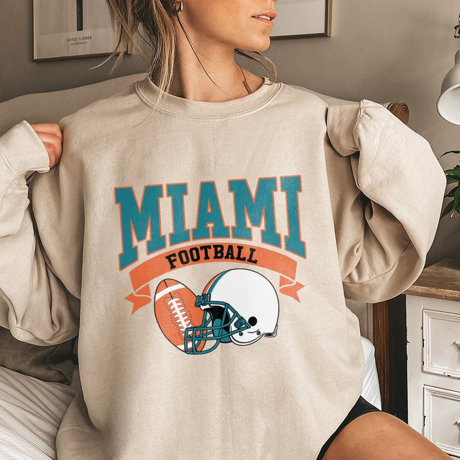 Miami Football Sweatshirt Retro Miami Football Sweatshirt Vintage Style Dolphins Football Miami Fan Gift Dolphins Sweatshirt Game Day