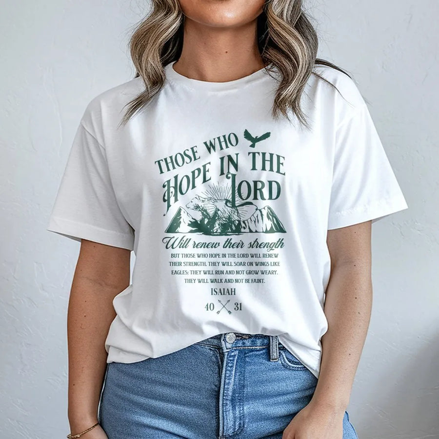 Isaiah 40:31 Christian T-Shirt | Those Who Hope In The Lord Eagle Design | Premium Soft Cotton | Inspirational Religious Gift for Men and Women