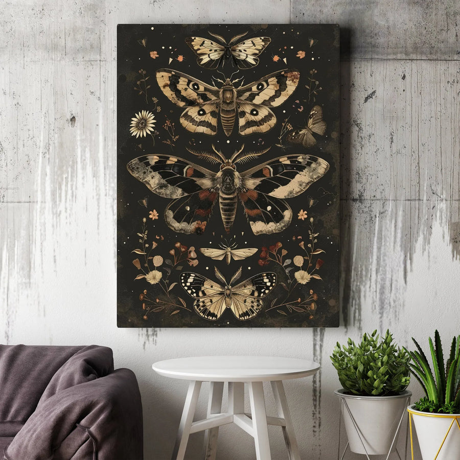 Moth and Butterfly Wall Art | Vintage Botanical Illustration Print | Gallery Wrapped 1.25" Canvas | Nature Lover Gift for Home Decor