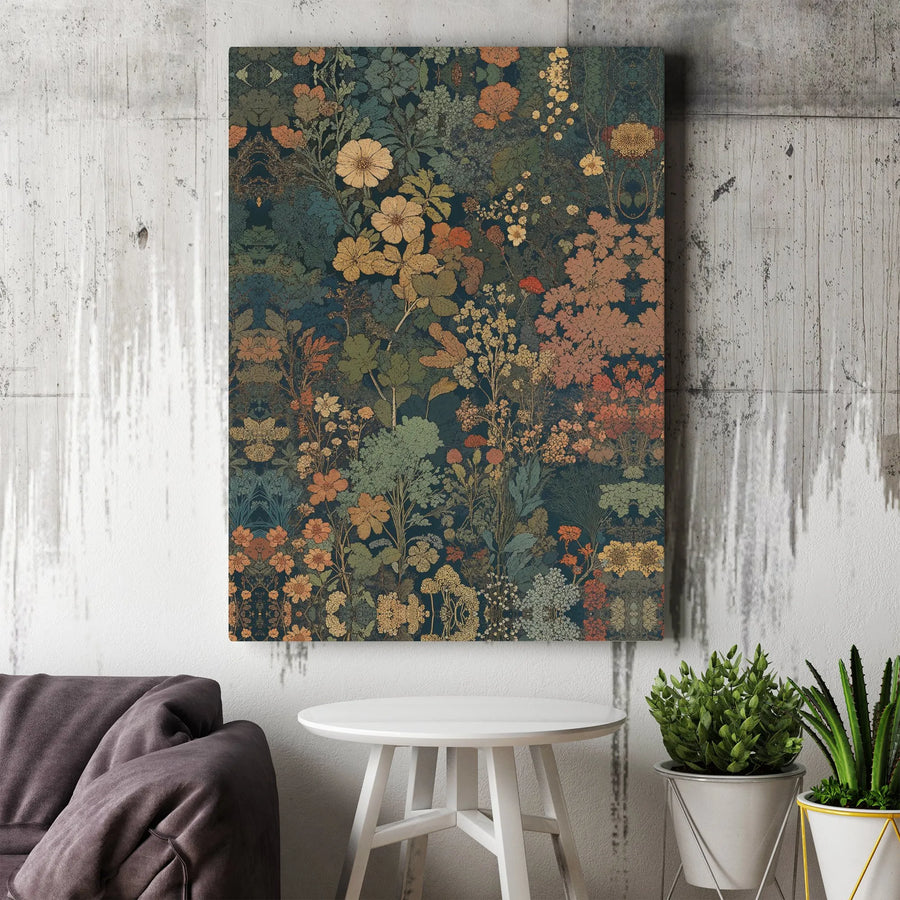 Vintage Floral Canvas Wall Art | Intricate Botanical Garden Print | Gallery Quality Canvas | Housewarming Gift for Living Room & Office Decor