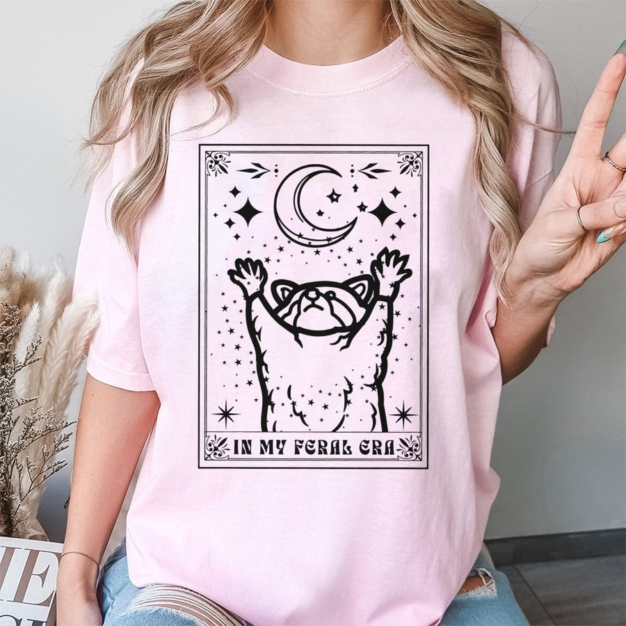 In My Feral Era Raccoon T-Shirt | Tarot Card Aesthetic Graphic | 100% Cotton Premium Tee | Funny Animal Lover Gift for Women and Men
