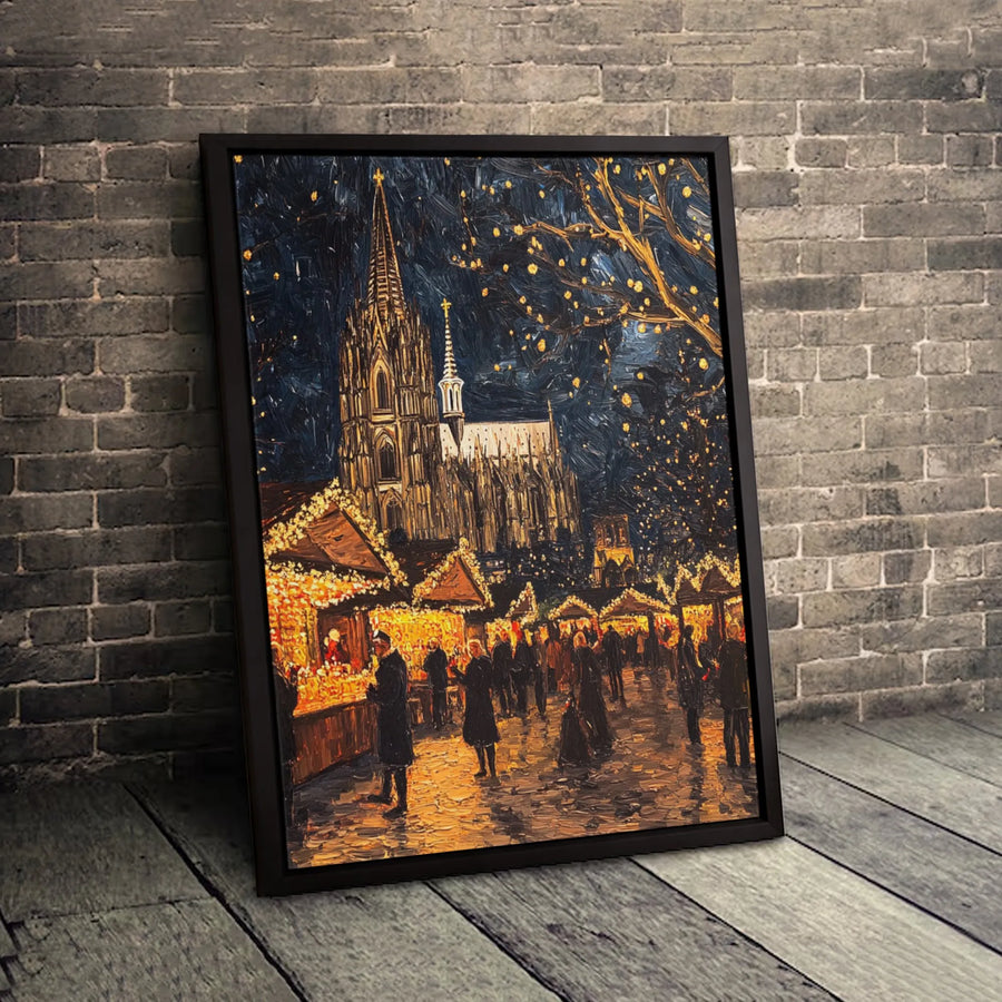 Cologne Cathedral Christmas Market Canvas Art | Impressionist Winter Holiday Print | Premium Gallery Wrap Wall Decor | German Festive Travel Gift