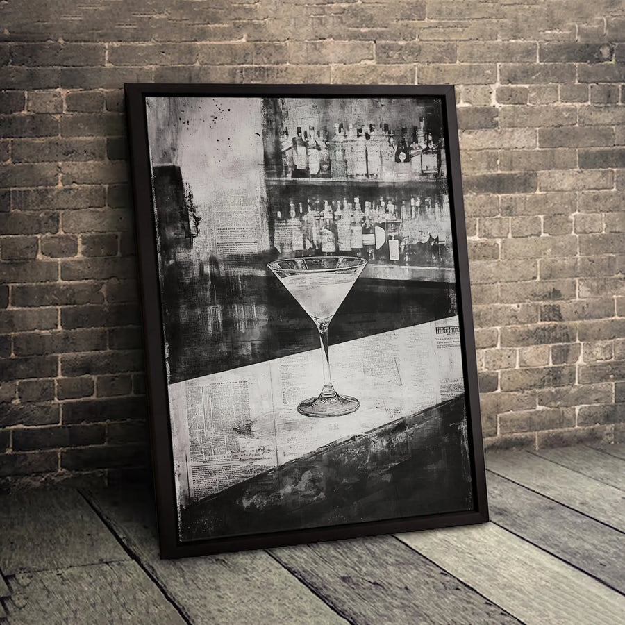 Martini Glass Canvas Wall Art | Black and White Bar Aesthetic Print | 1.25-Inch Gallery Wrap | Sophisticated Home Decor for Cocktail Lovers