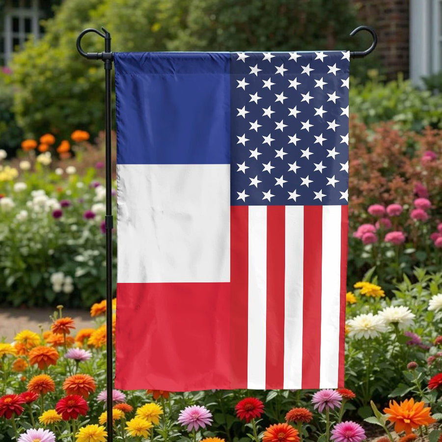 American France Flag Garden Flag | Dual Country Vertical Banner | Premium Weather-Resistant Polyester | Outdoor Yard Decor Gift