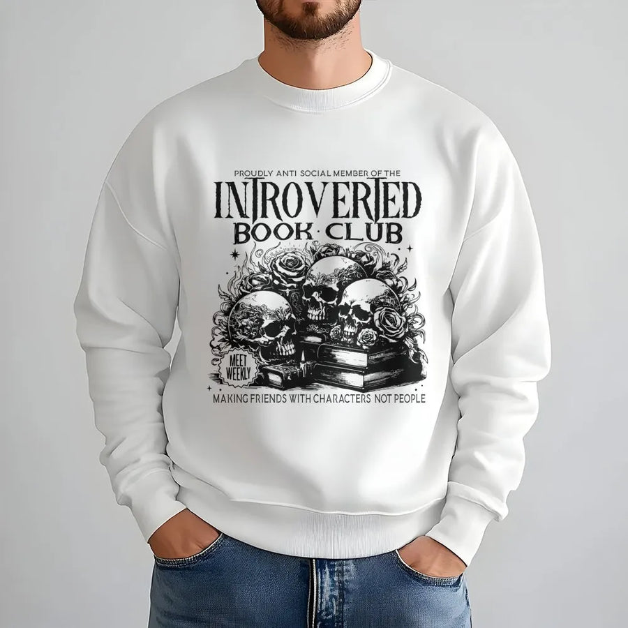 Introverted Book Club Sweatshirt | Dark Academia Skull Floral Graphic | Premium Unisex Pullover | Reader Gift for Book Lovers