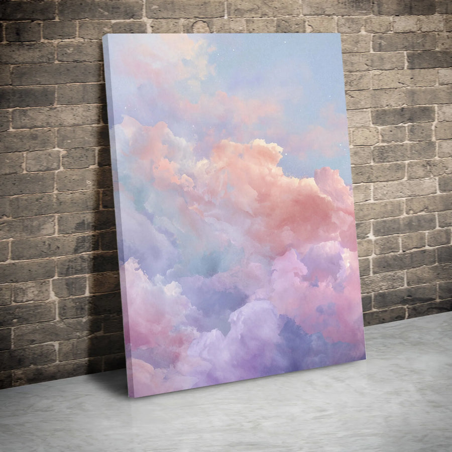 Pastel Cloudscape Vertical Canvas | Dreamy Pink and Purple Sky Painting | Premium Gallery Wrapped Wall Art | Aesthetic Bedroom & Nursery Decor Gift