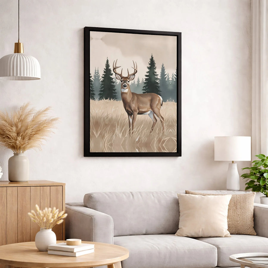 White-Tailed Deer Canvas Wall Art | Rustic Woodland Buck Portrait | Premium Gallery Wrapped Print | Nature Lover Home Decor Gift