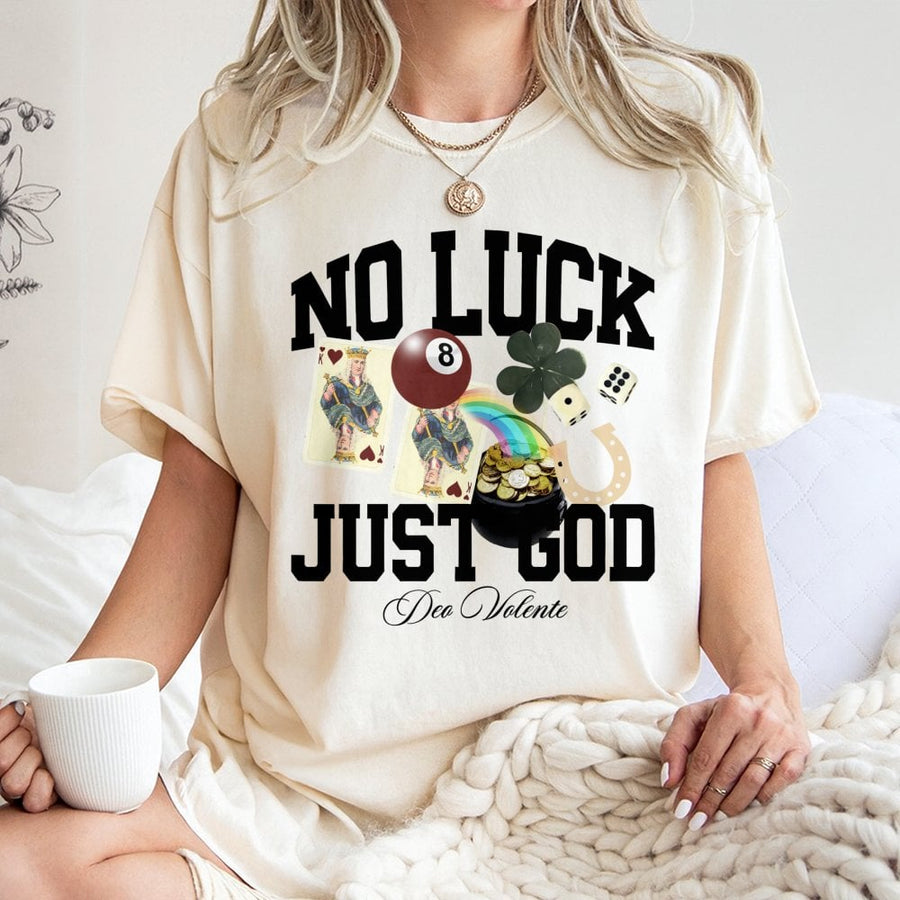 No Luck Just God T-Shirt | Faith-Based Inspirational Graphic Tee | 100% Cotton Premium Quality | Religious Gift for Men and Women