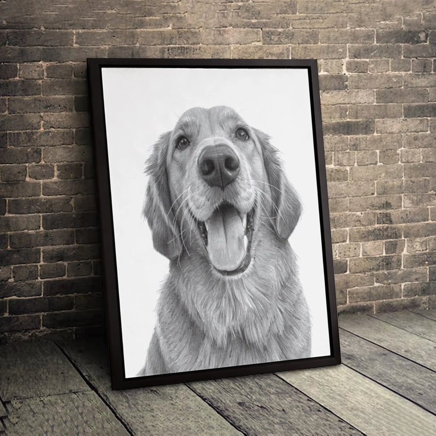 Golden Retriever Canvas Art | Realistic Pencil Sketch Wall Decor | Gallery-Wrapped Premium Print | Dog Lover Gift for Home and Office