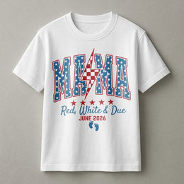 4th of July Pregnancy Announcement T-Shirt | Red White and Due Mama Design | Cozy Fleece Crewneck | Gift for Expecting Mom