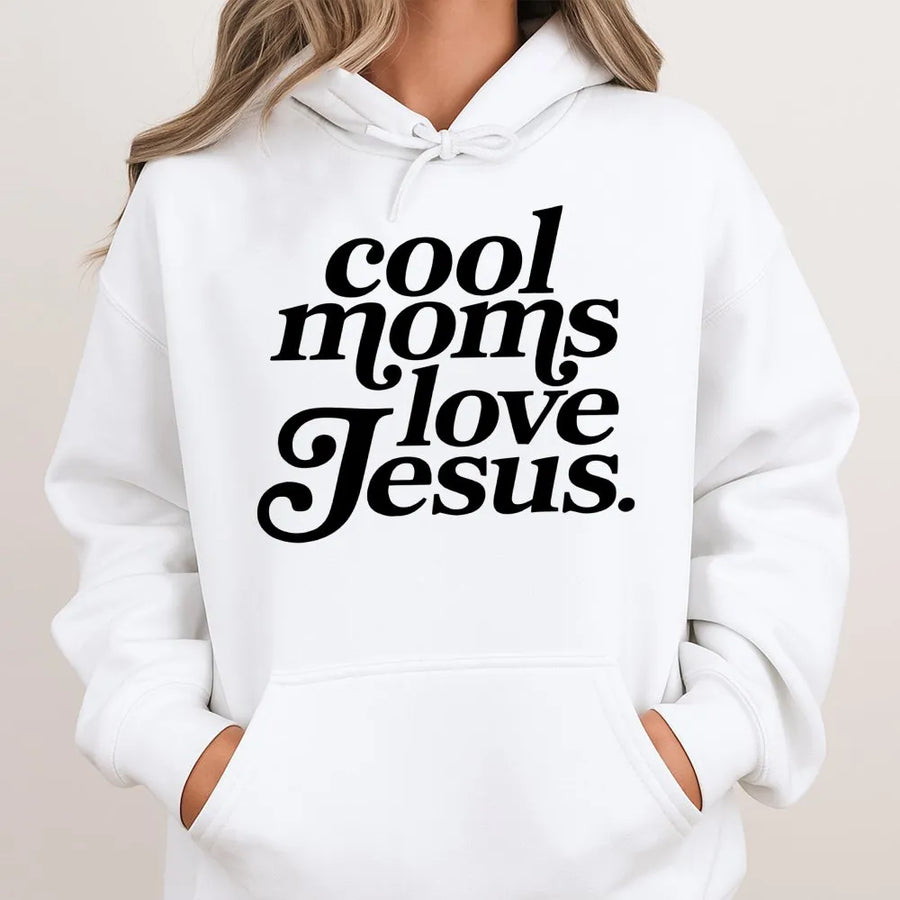 Cool Moms Love Jesus Hoodie | Retro Christian Graphic Pullover | Soft Cotton Blend | Religious Gift for Mom & Faith Based Apparel
