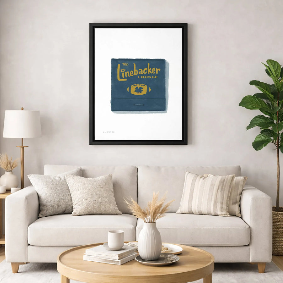 The Linebacker Lounge Canvas Print | Vintage Matchbook Art with Football and Shamrock | Premium Gallery-Wrapped Wall Decor | Sports Bar Home Decor Gift