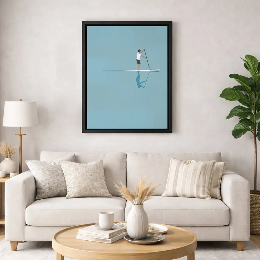 Stand Up Paddleboard Wall Art | Minimalist SUP Ocean Reflection Print | Premium 1.25" Gallery Canvas | Water Sports Lover Decor Gift