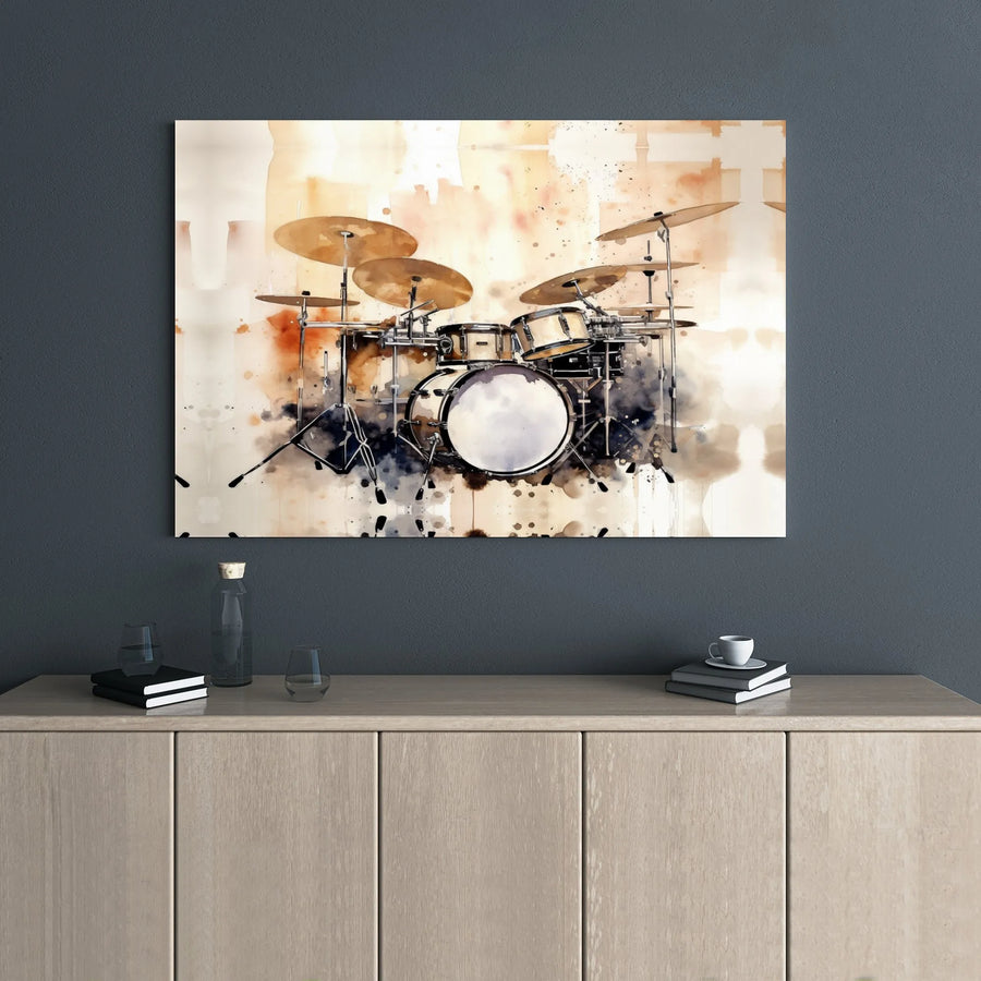 Drum Set Canvas Wall Art | Watercolor Music Instrument Print | Premium Gallery Wrap Decor | Musician Gift for Studio or Home Office
