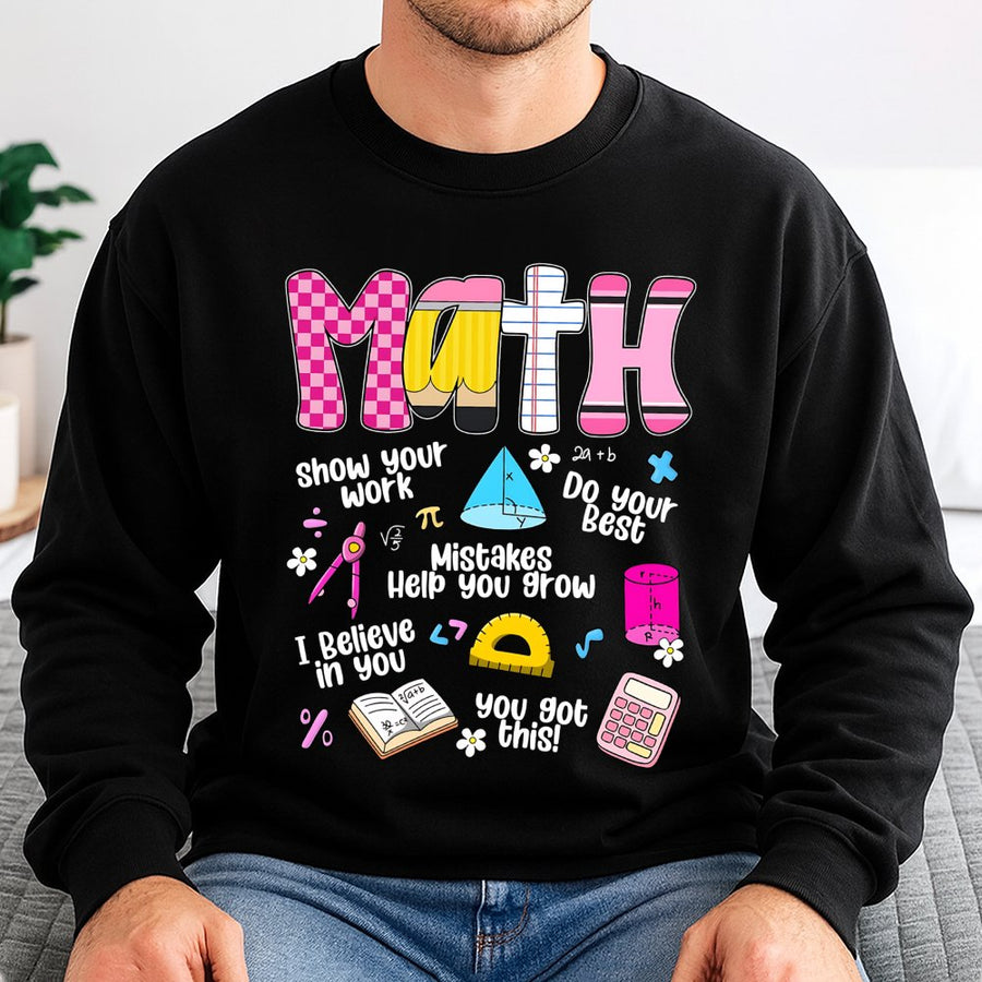 Math Teacher Sweatshirt | Cute Retro School Supplies Graphic | Cotton Blend Unisex Pullover | Appreciation Gift For Mathematicians