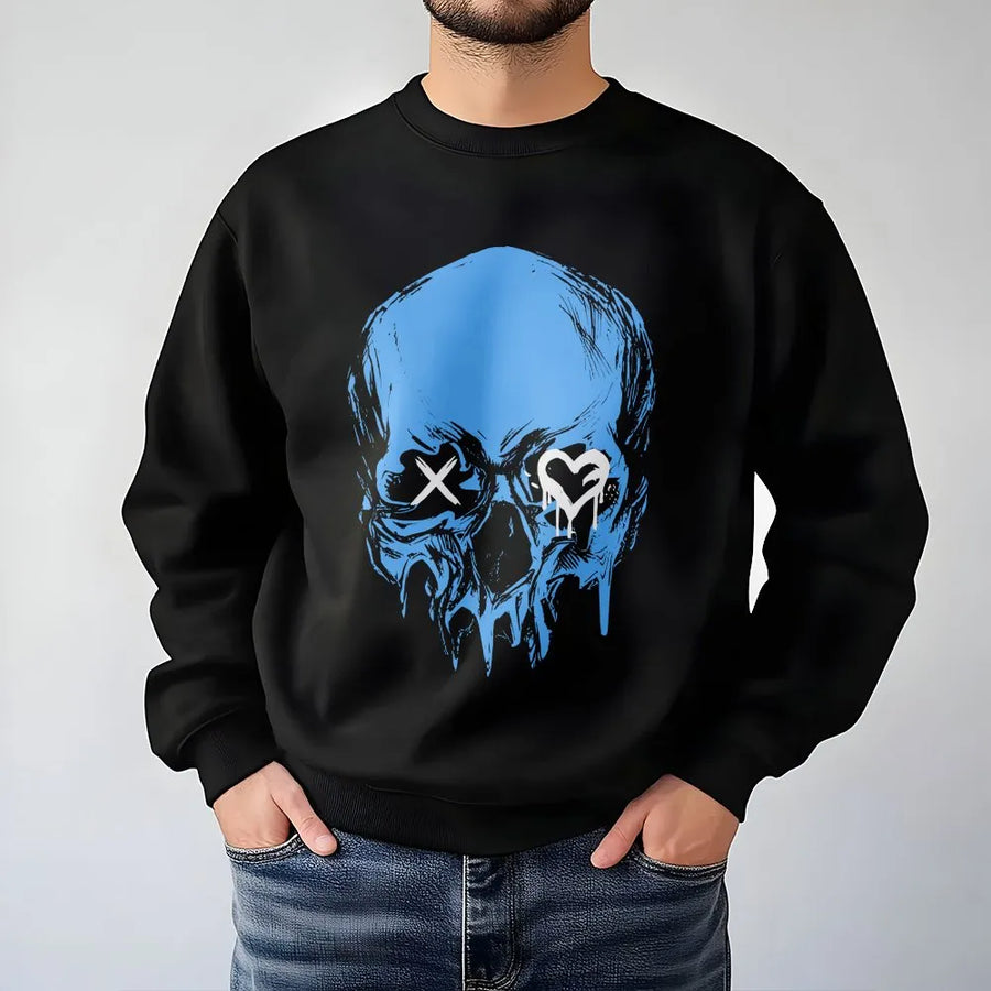 Graphic Skull Sweatshirt | Dripping Heart Eye Street Art Design | Premium Cotton-Blend | Goth Emo Alt Clothing Gift