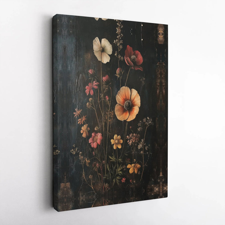 Dark Moody Floral Wall Art | Vintage Wildflower Botanical Oil Painting Print | Gallery Quality 1.25” Canvas | Premium Home Decor Gift