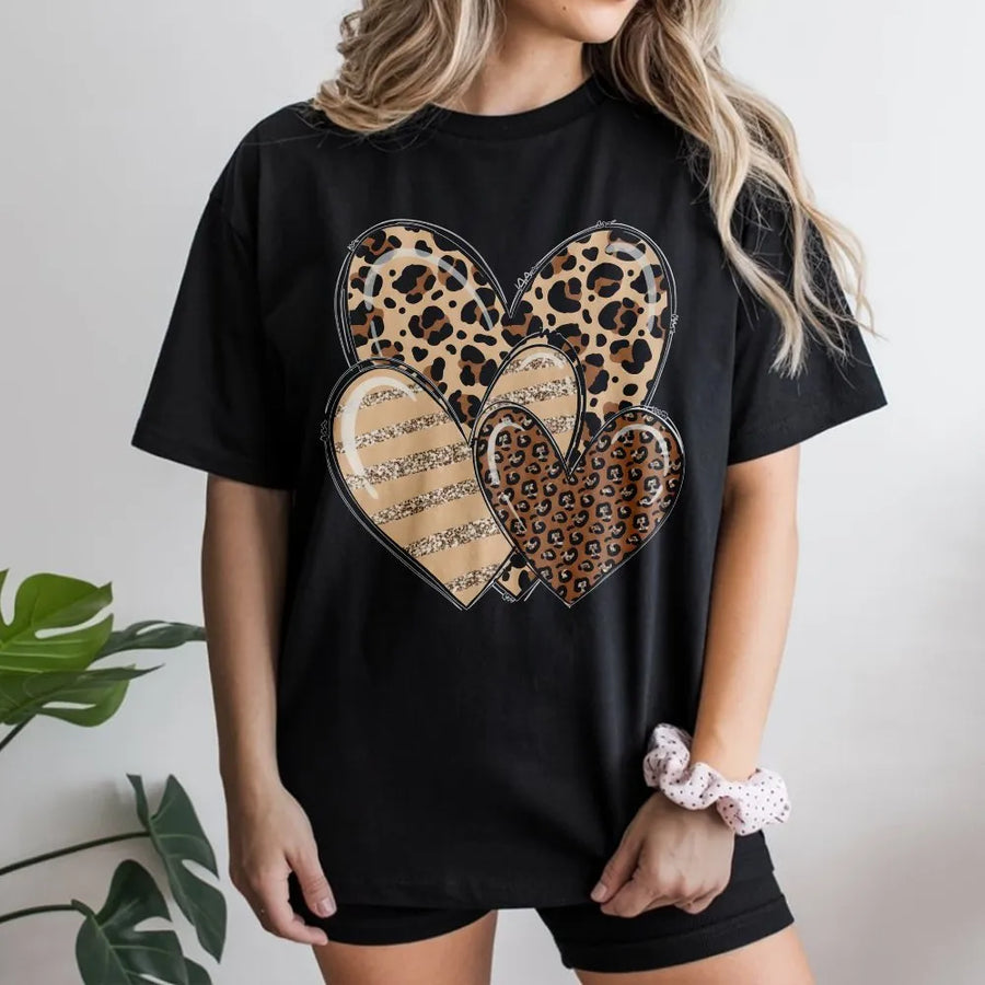 Leopard Heart T-Shirt | Trendy Animal Print Graphic Love Design | 100% Cotton Premium Tee | Cute Valentine's Day Gift For Her