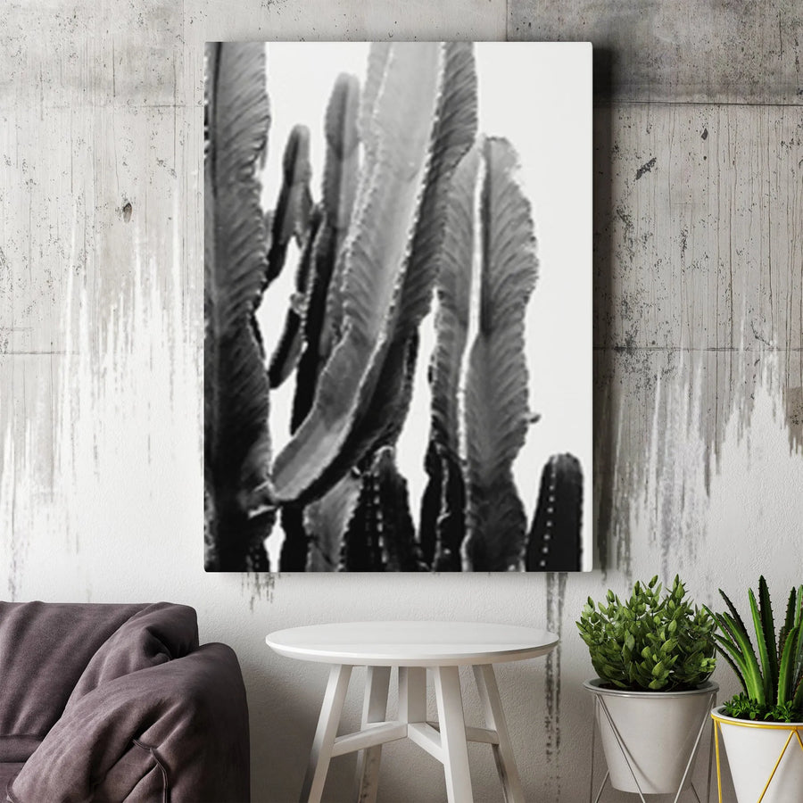 Black and White Cactus Canvas Print | Minimalist Desert Botanical Art | Premium Thick Gallery Wrap | Modern Southwestern Home Decor