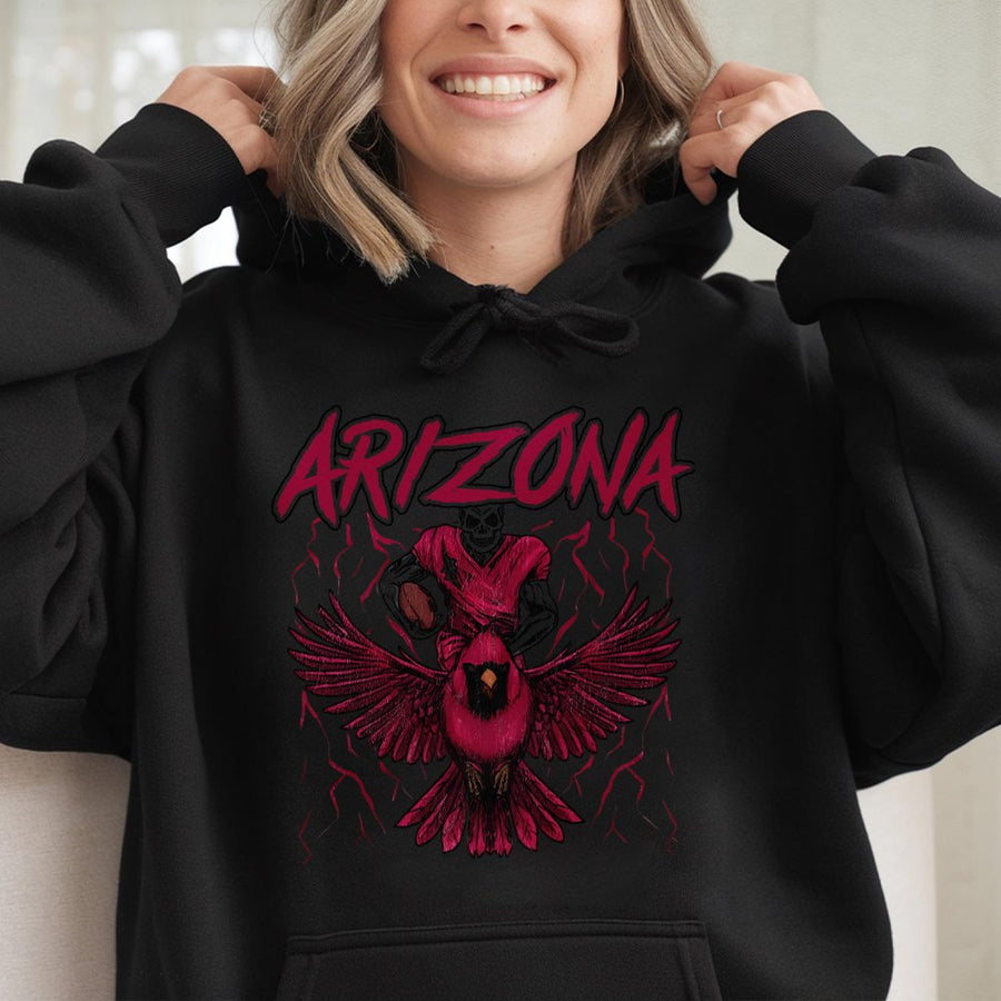 Arizona Skeleton Football Player Riding A Cardinal Hoodie