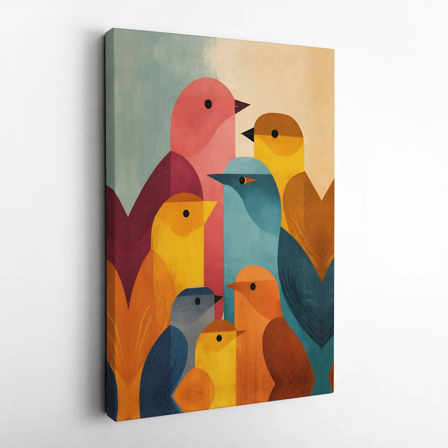 Abstract Bird Art Canvas Print | Modern Geometric Bird Flock | Premium Thick Gallery Wrap | Living Room & Nursery Wall Decor Gift