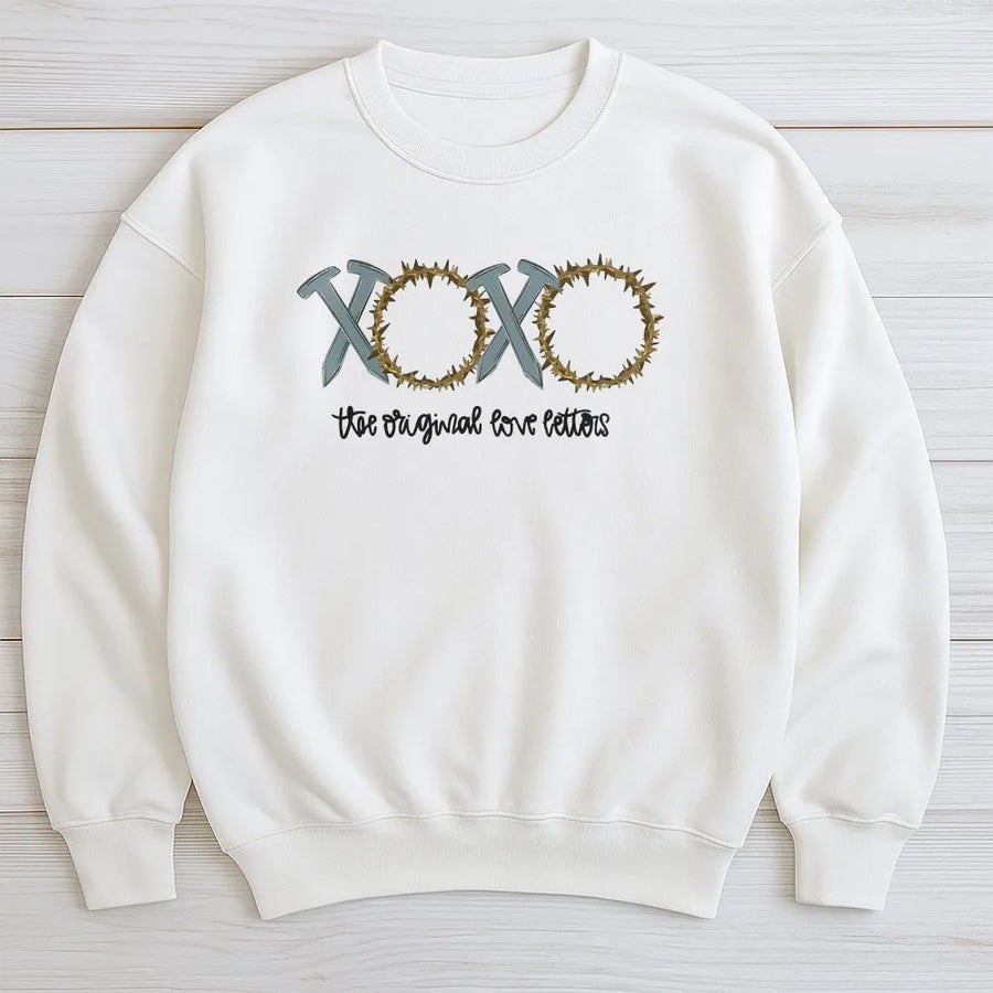 XOXO The Original Love Letters Sweatshirt | Christian Faith Design | Cotton Blend Crewneck | Religious Gift for Women and Men