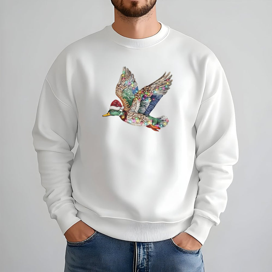 Mallard Duck Christmas Sweatshirt | Rhinestone Style Graphic Bird | Premium Cotton Blend | Gift For Bird Watcher And Hunter Lovers
