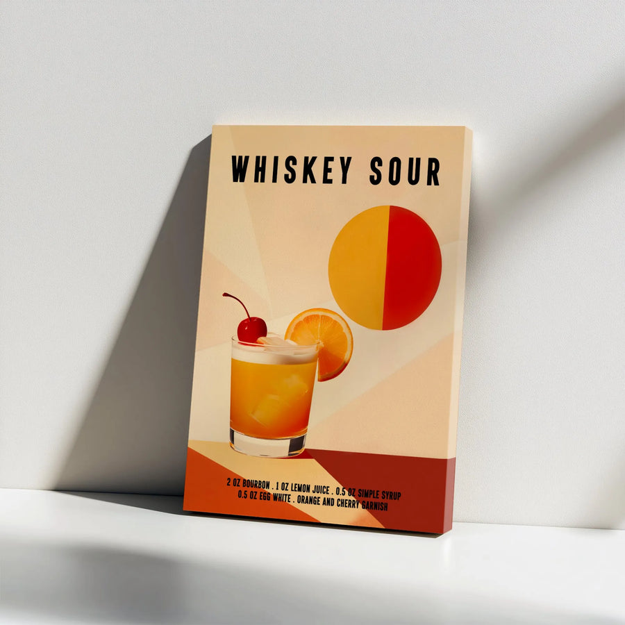 Whiskey Sour Recipe Wall Art | Retro Cocktail Poster Print | Premium Gallery Wrapped Canvas | Bar Decor & Home Mixology Gift