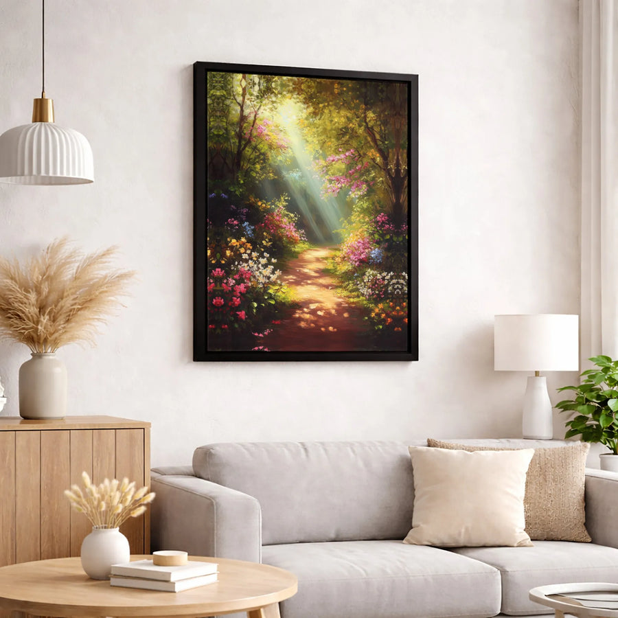 Forest Path Wall Art | Sunlit Garden Landscape Canvas | Premium Fade-Resistant Gallery Wrap | Serene Nature Decor for Living Room Gift