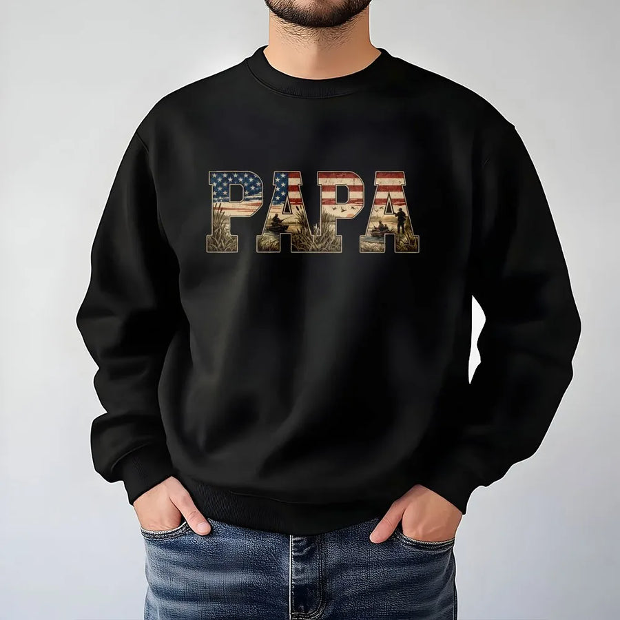 Papa Sweatshirt | American Flag Duck Hunting Graphic | Premium 100% Cotton Tee | Father's Day Gift for Hunter Dad