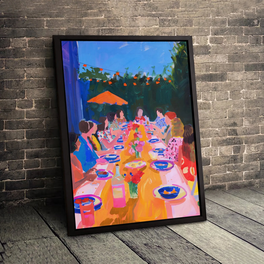 Outdoor Dinner Party Canvas Wall Art | Vibrant Impressionist Dining Scene | Gallery-Quality 1.25" Framed Print | Modern Home Decor Gift
