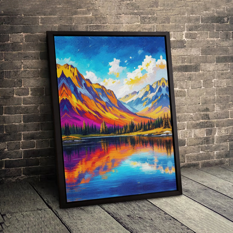 Mountain Landscape Canvas Print | Vibrant Impressionist Nature Wall Art | 1.25 Inch Gallery Wrap | Modern Home Office Decor Gift