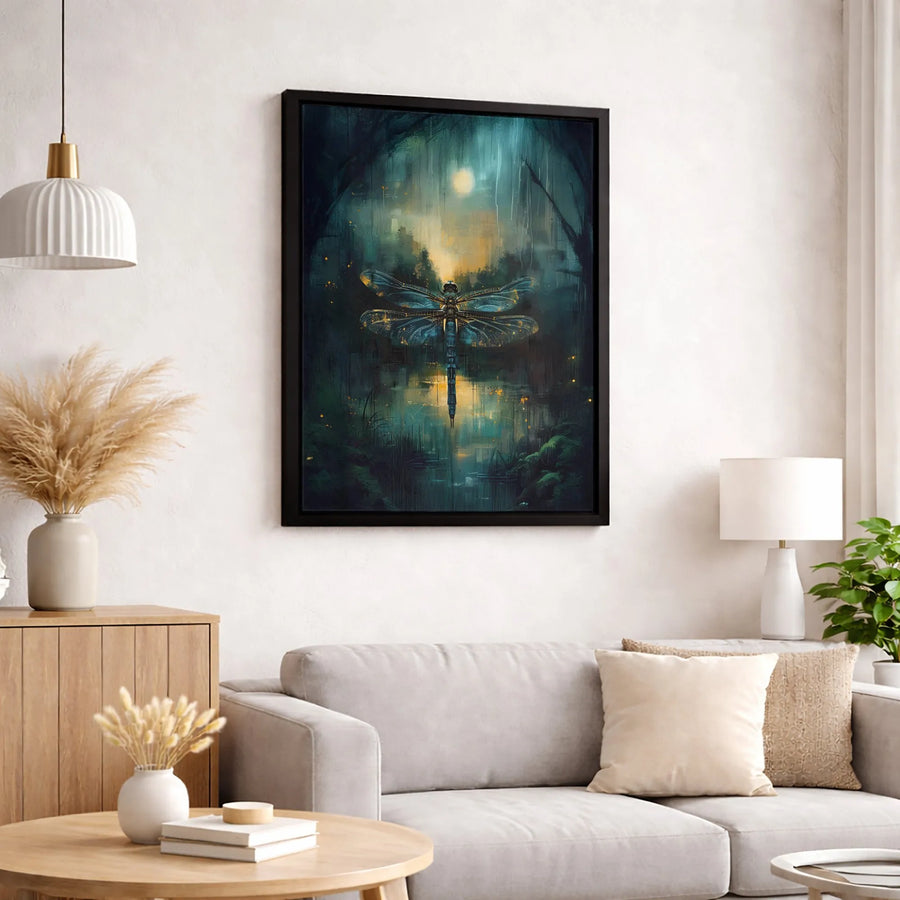 Dragonfly Wall Art Canvas | Mystical Moonlit Forest Landscape | Premium Fade-Resistant Gallery Print | Nature Lover Home Decor Gift