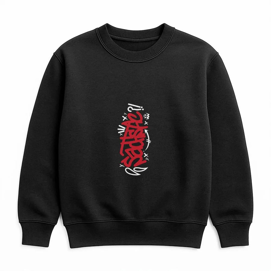 Graffiti Sweatshirt | Vertical 'Sadness' Text Design | Soft Cotton Blend | Edgy Streetwear Gift for Men & Women