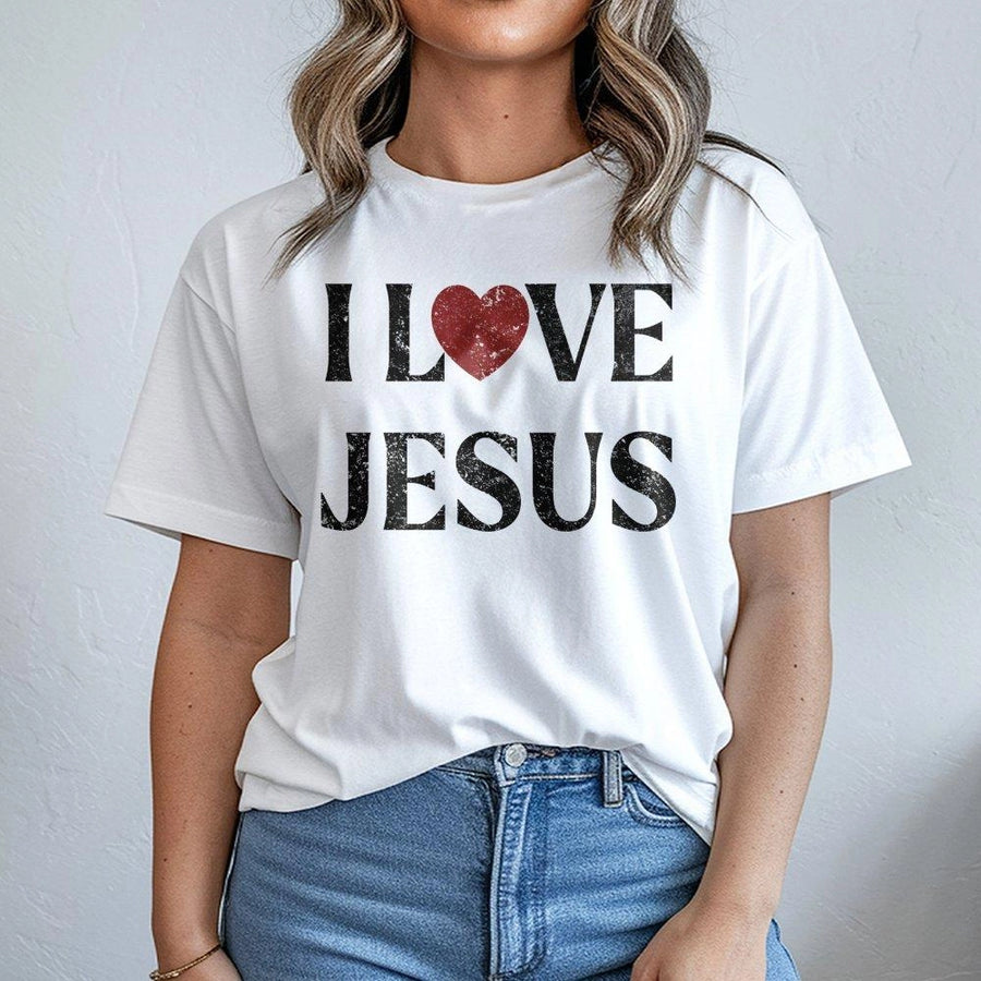 I Love Jesus T-Shirt | Distressed Heart Religious Graphic | Premium Cotton Unisex Tee | Faith-Based Christian Gift for Men and Women