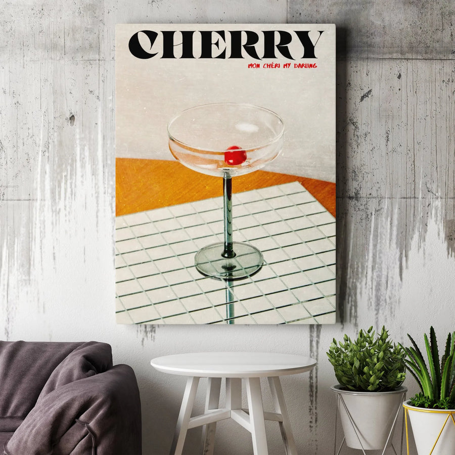 Cherry Cocktail Canvas Wall Art | Mid-Century Retro Aesthetic | Gallery Wrapped Premium Canvas | Kitchen & Bar Decor Gift