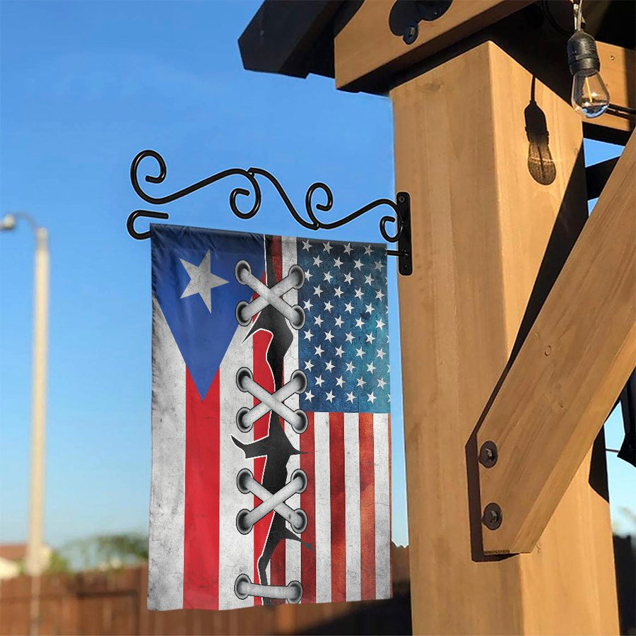 Puerto Rico USA Flag Garden Flag | Patriotic Lace-Up Split Design | Weather-Resistant Polyester | Gift for Puerto Rican Heritage and American Pride