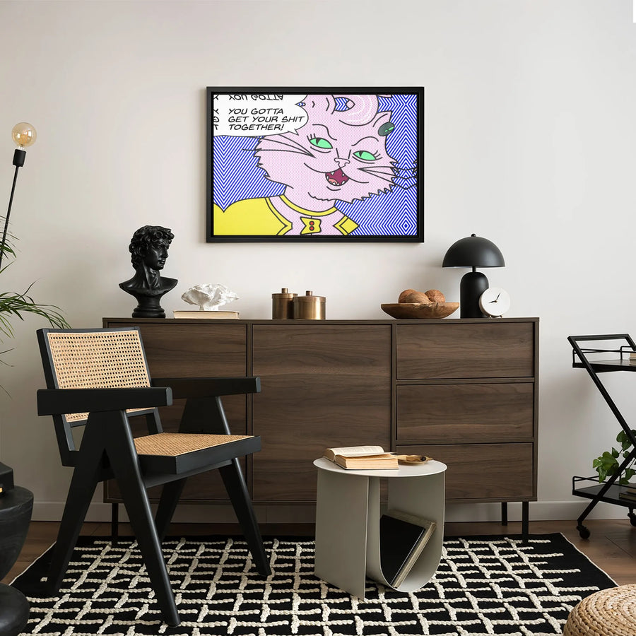 Pink Cat Pop Art Canvas Wall Decor | Funny Motivational Quote Print | Premium 1.25-Inch Gallery Wrap | Quirky Office or Home Gift