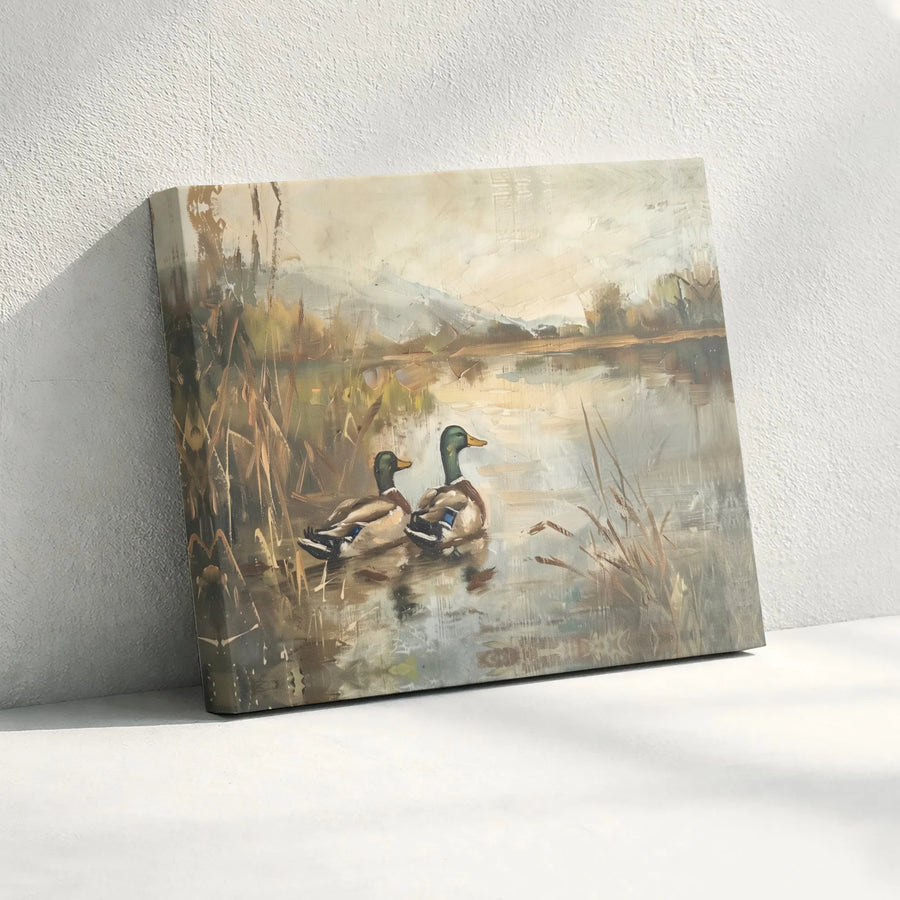 Mallard Ducks Pond Canvas Art | Rustic Wildlife Landscape Print | Premium 1.25-Inch Gallery Wrap | Nature-Inspired Home Decor Gift