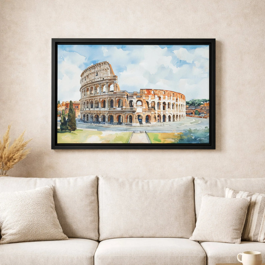Roman Colosseum Canvas Print | Watercolor Italy Landscape Art | Premium Gallery Wrapped Wall Decor | Gift for Travel Lovers