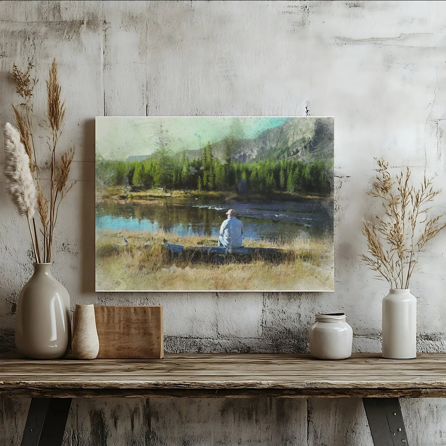 Mountain River Landscape Canvas Art | Serene Forest Nature Print | Gallery-Quality Fade-Resistant Decor | Fishing Lover Wall Decor Gift