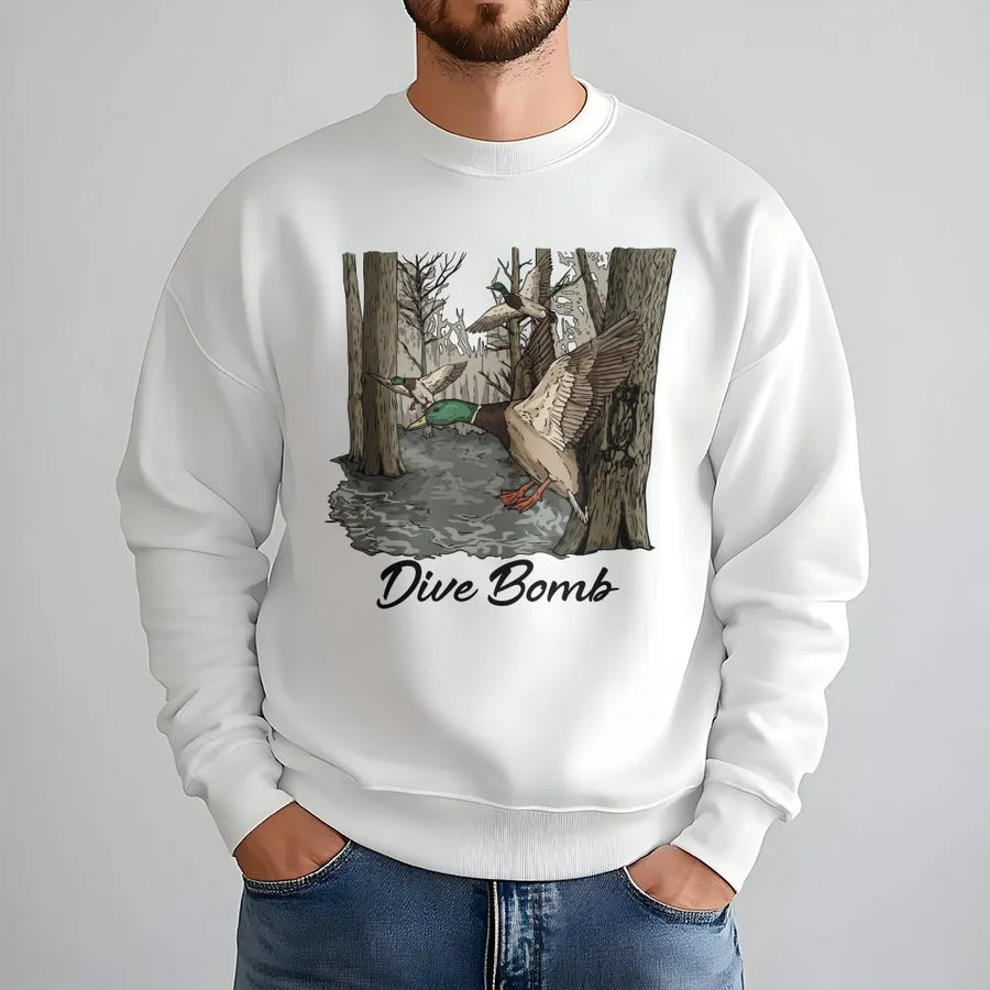 Duck Hunting Sweatshirt | Dive Bomb Mallard Graphic Tee | Soft Cotton Unisex Shirt | Gift for Hunter & Outdoorsman