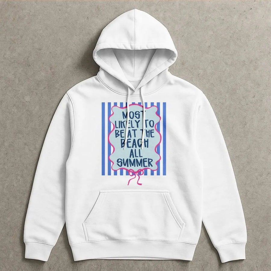 Teacher Summer Hoodie | Most Likely To Be At The Beach All Summer | Cozy Cotton Blend | End of School Year Gift for Educators
