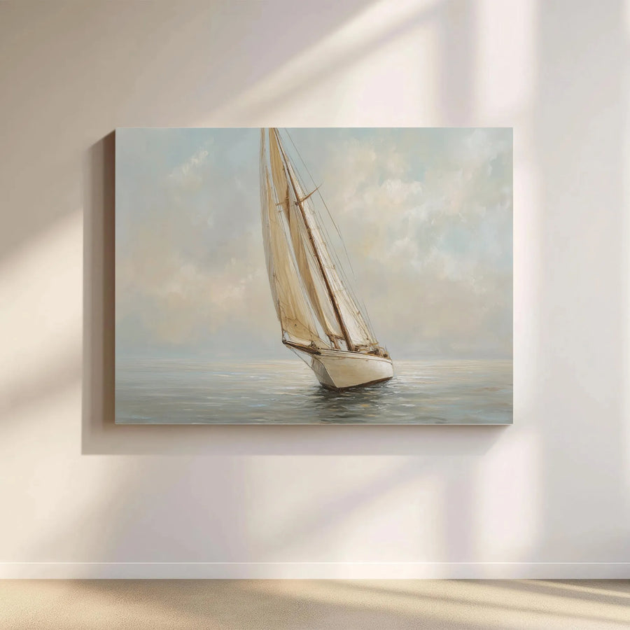 Sailboat Canvas Wall Art | Vintage Seascape Painting Style Print | Premium 1.25" Thick Canvas | Coastal Home Decor Gift for Sailor