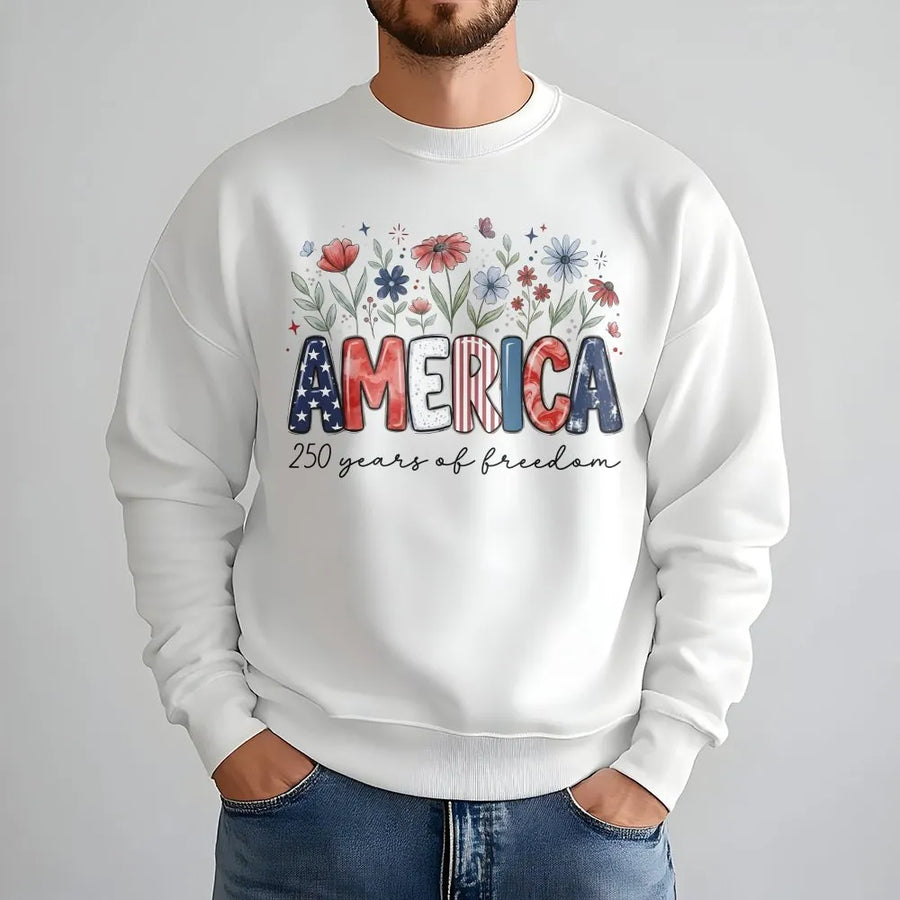 America 250th Anniversary Sweatshirt | Patriotic Floral American Flag Graphic | Premium Cotton Blend | Commemorative 4th of July Gift for Patriots