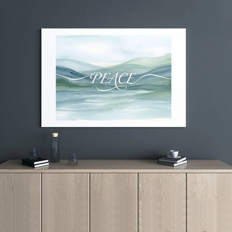 Peace Watercolor Landscape Canvas Art | Serene Mountain Wall Decor | Gallery Wrap Premium Print | Calming Minimalist Home Office Gift