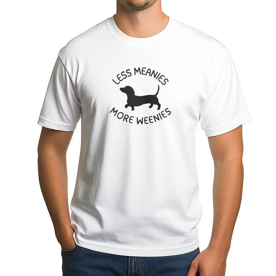 Funny Dachshund T-Shirt | Less Meanies More Weenies Graphic | Premium Cotton Blend | Gift for Doxie Mom and Dog Lovers